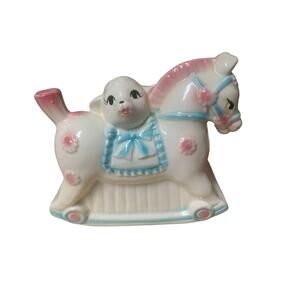 Vintage Noreleans Japan Ceramic Rocking Horse Planter | Mid Century Baby Room